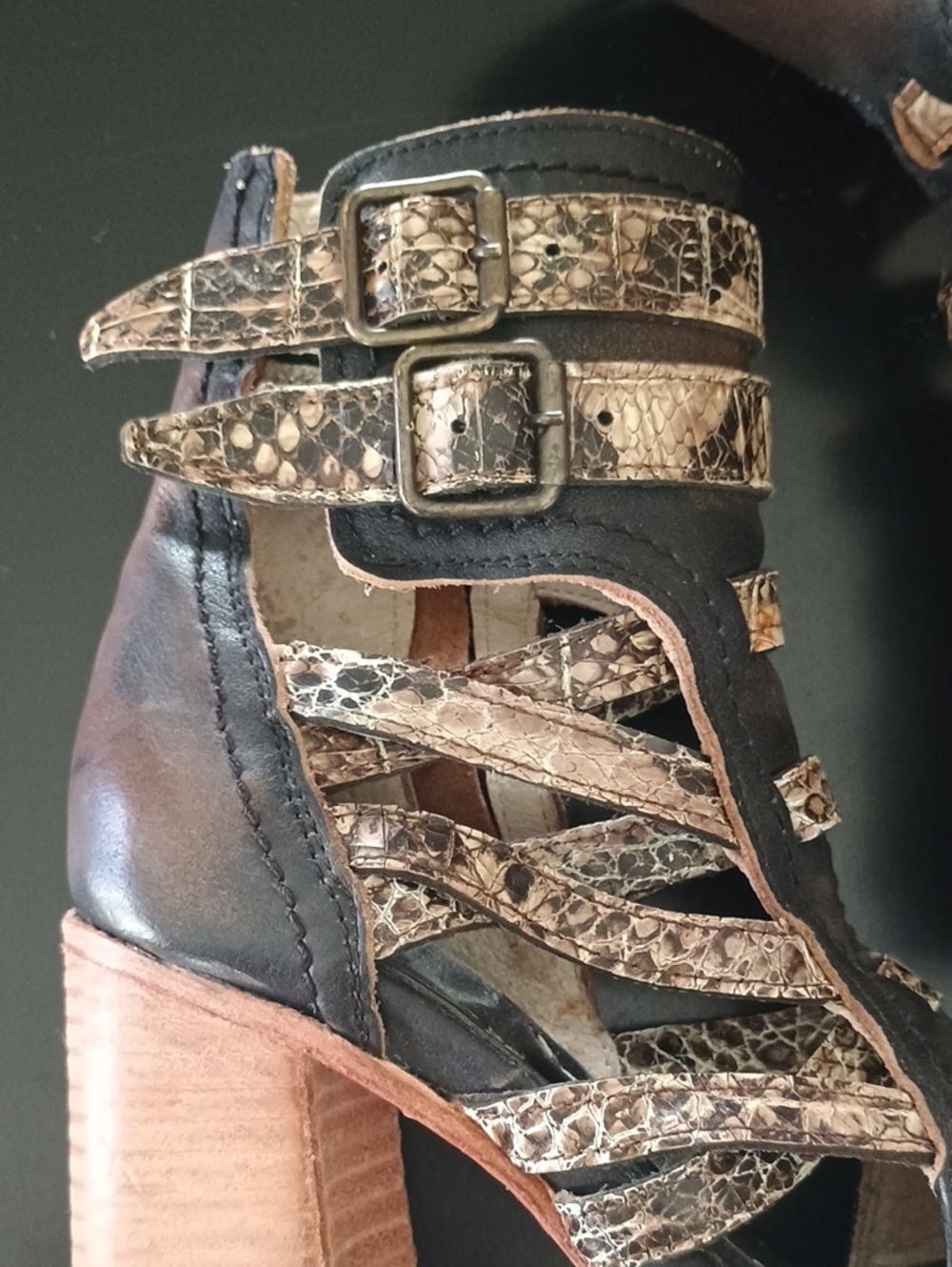 Freebird by Steven Brown Open-Toe Cutout Heeled Sandals with Snake-Print Straps - Picture 5 of 9